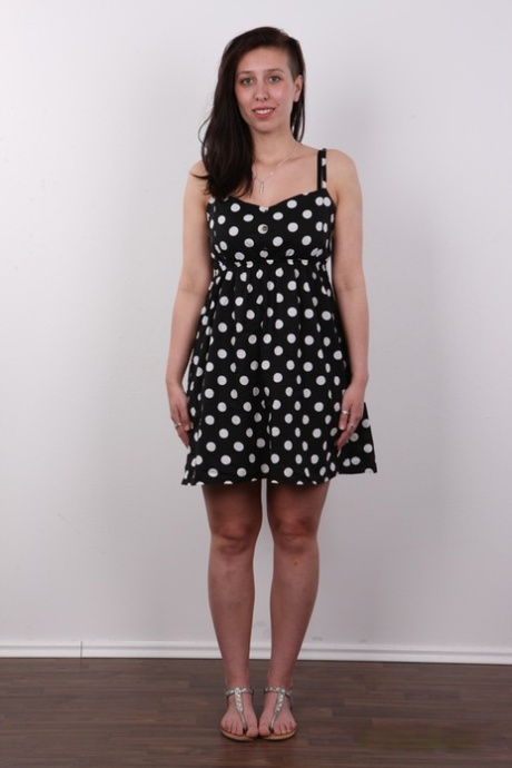 First timer Lucie discards a polka-dot dress and pretties to get bare naked 93081658
