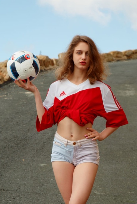 Sporty teen Clarice strips naked at a lookout point before skinny dipping 22346905