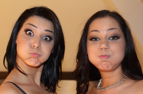 Beautiful brunette women get dolled up for naked lesbian sex audition