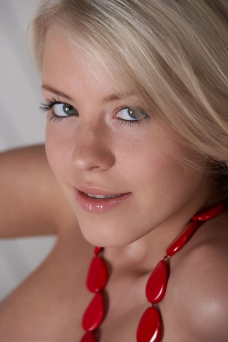 Fresh faced Barbara bares her big tits and bald clam wearing nothing but beads 93907669