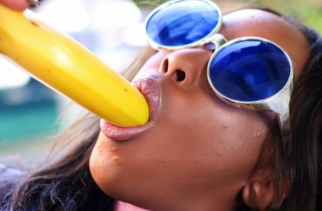 Sexy ebony girl Ashley Pink shows her bare ass and slit in funky sunglasses 86603125