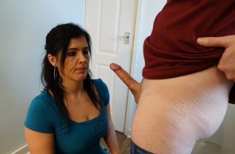 Mature MILF gives a POV blowjob sucking a small needle dick 97238356