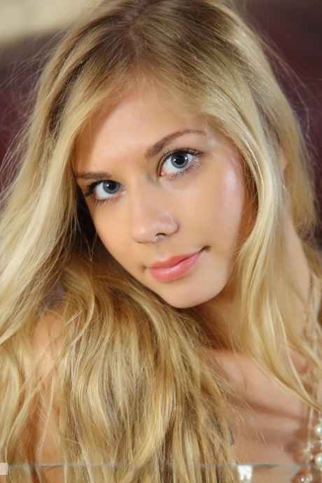 Sweet blonde girl Bally D removes white lace panties to pose totally nude 64395923
