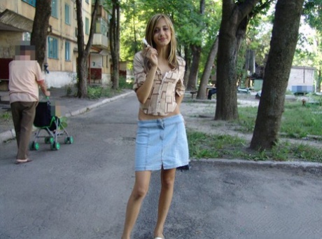 Sweet blonde teen flashes her pussy in public while wearing no panties 26943792