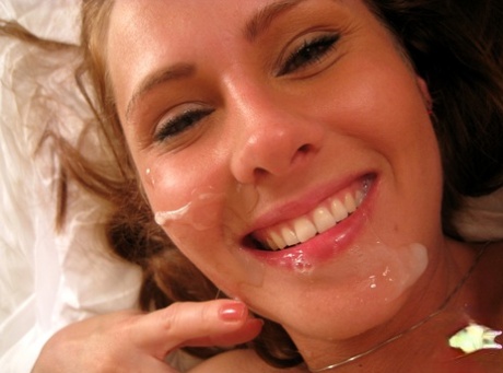 Pretty check female Zuzana Z shows her cum covered face and tongue