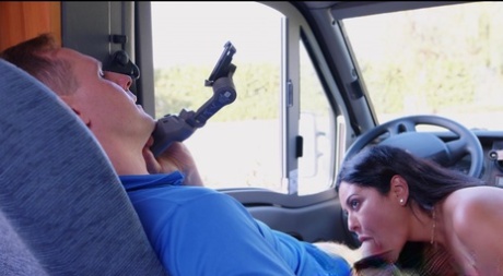 Busty brunette Mariska masturbates and gives a blowjob inside a motorhome 59966938