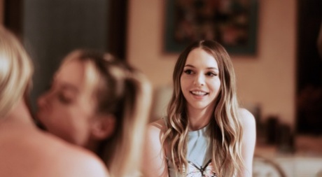 Middle-aged blonde as a lesbian threesome with a couple of young girls 44727769