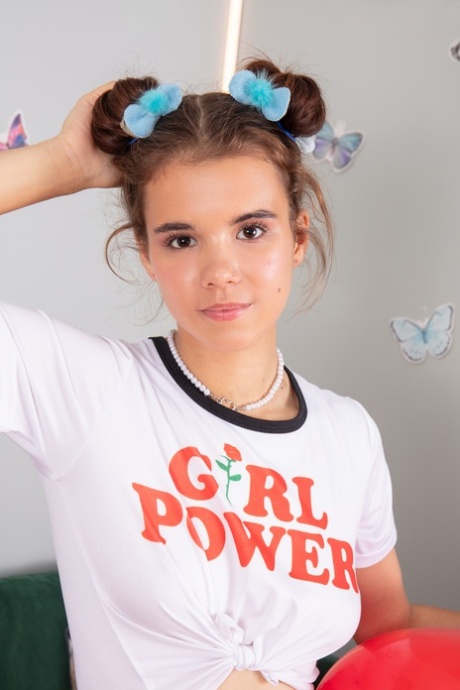 Adorable teen Midia holds a couple of balloons before getting naked 71766229
