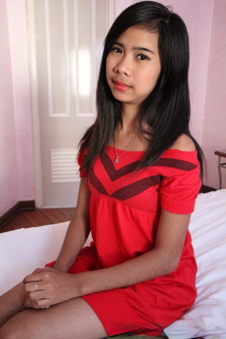 Cute amateur Akira showing her tiny titties and spreading to flash hairy muff 95756605