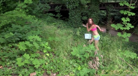 Solo girl Billa exposes meaty labia lips while peeing on dried leaves outdoors 29894942