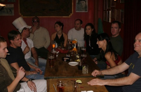 Sultry floosies with hot bodies enjoy a drunk groupsex at the pub party 88167117