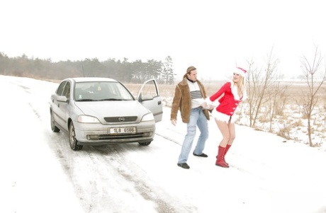 Blonde MILF in christmas outfit Jane Darling gets slammed outdoor 63758754