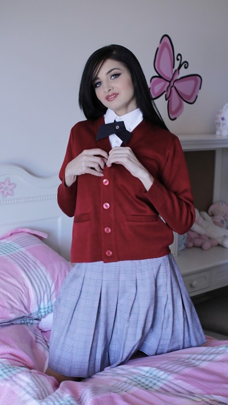 Naughty teen in school uniform Zoey Kush uncovering her tiny tits 26628852